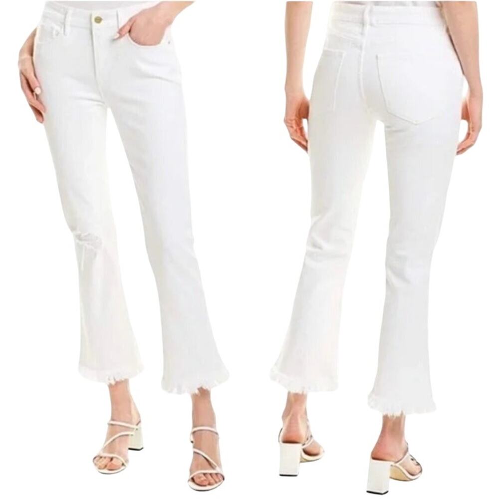 Frame Le Crop Mini Boot Jeans Cropped Bootcut High Rise Fray Hem White Womens 33
